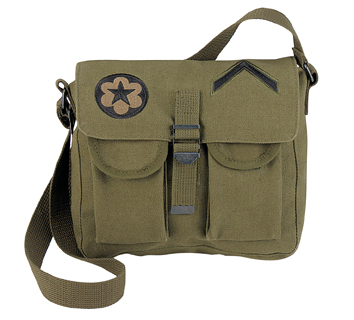 8277 O.D. AMMO SHOULDER BAG W/MILITARY PATCHES
