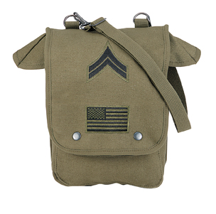 8796 O.D. MAP CASE SHOULDER BAG W/MILITARY PATCHES
