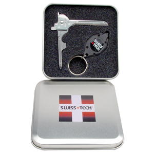 SwissTech Silver Utili-Key / Microlight in Gift Tin �X�C�X�e�b�N�@�V���o�[���[�e�B���e�B�[�L�[�ƃ}�C�N�����C�g �M�t�g�ʓ� S33337
