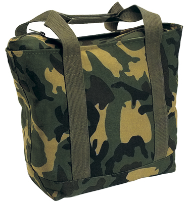 2421 WOODLAND CAMO LIGHTWEIGHT ZIPPER TOTE BAG