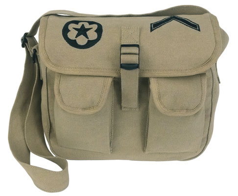 8278 KHAKI 2PKT EMBROIDERED SHOULDER BAG